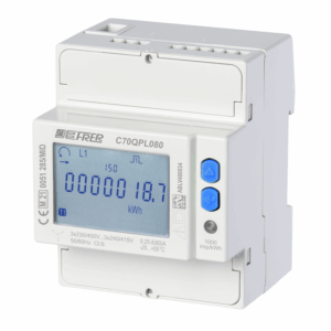 Contador de Energía Digital certf. MID Trifásico Instalación a riel DIN 400V-80A Puerto Óptico